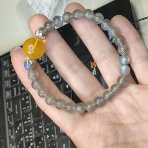 005 Labradorite bracelet with big amber bead
